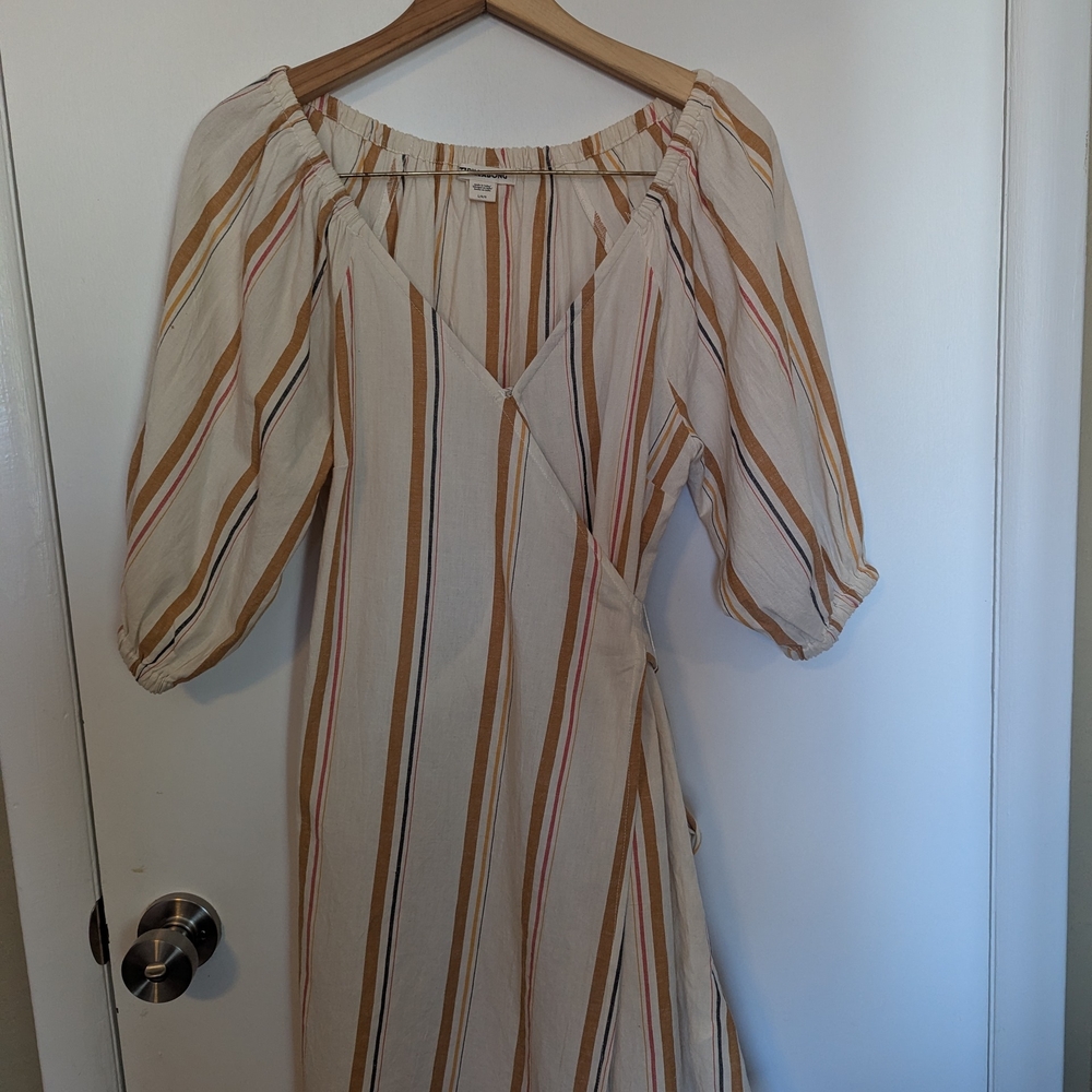 Billabong Striped Wrap Midi Dress in Cream, Tan and Rust